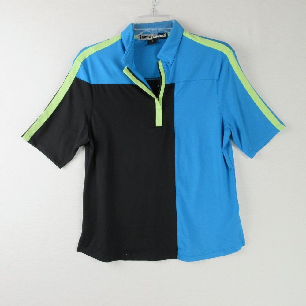 Jamie Sadock Bayou Blue and Black Polo Size M Colorblock